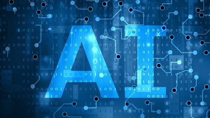 AI with computer data stream background