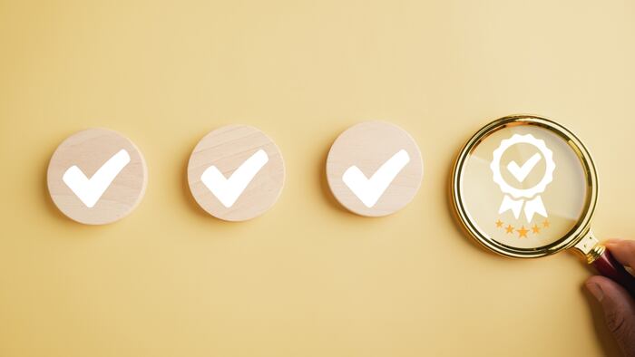 Magnifying glass and quality icon