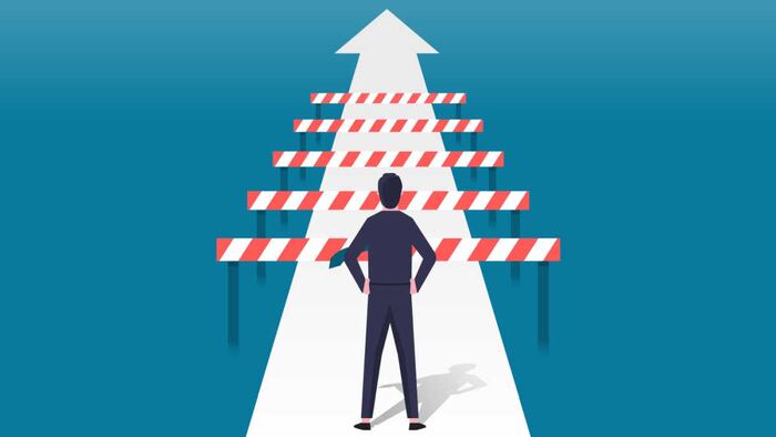 Overcoming challenge and obstacle concept. Flat vector illustration