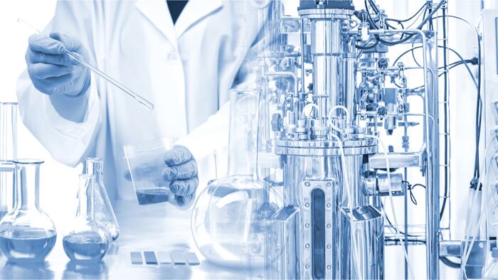 Microbiological bioreactor. Cultivation of microorganisms. Bio-fermentation. Bioengineering. Vaccine production. Creation of medicines. Pharmacology. Laboratory equipment. - Image
