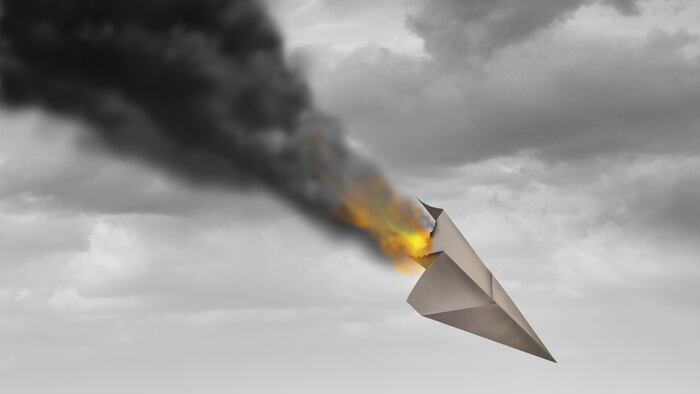 Business strategy failure as a despair metaphor or financial market drop and psychological burnout symbol in a 3D illustration style.