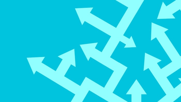 Arrows splitting off, blue, divisional patent concept