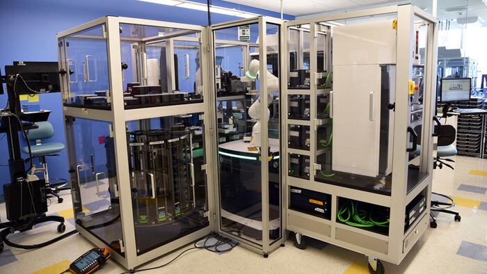 Genetics lab at Regeneron with robotic arm