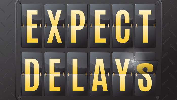 Expect Delays is the sign nobody likes to see. This ultra dynamic 3D illustration of a steel flip countdown calendar is a great way to inform of impending waiting times.