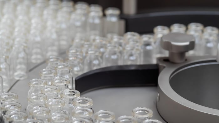 Empty vials on manufacturing line
