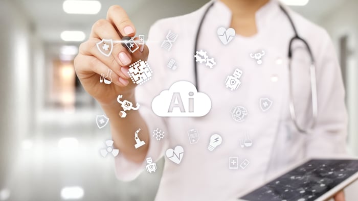 AI, artificial intelligence, in modern medical technology. IOT and automation. - Image