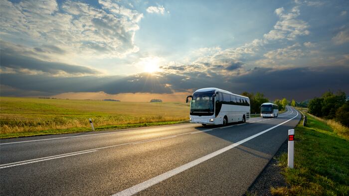 Bus on country road