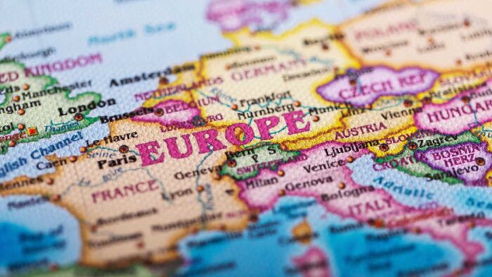Close-up of European Names on Maps