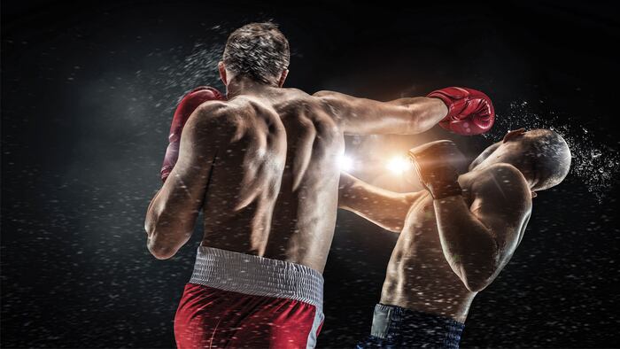 Box fighters trainning outdoor . Mixed media