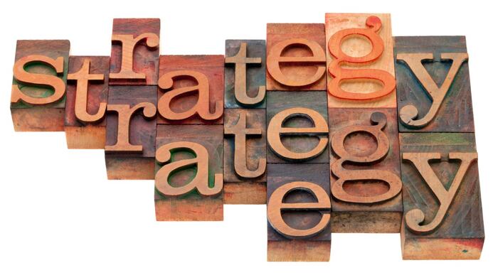 strategy word abstract in vintage wooden letterpress printing blocks