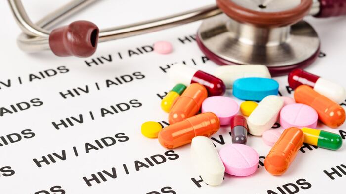 Pills on Hiv - aids background