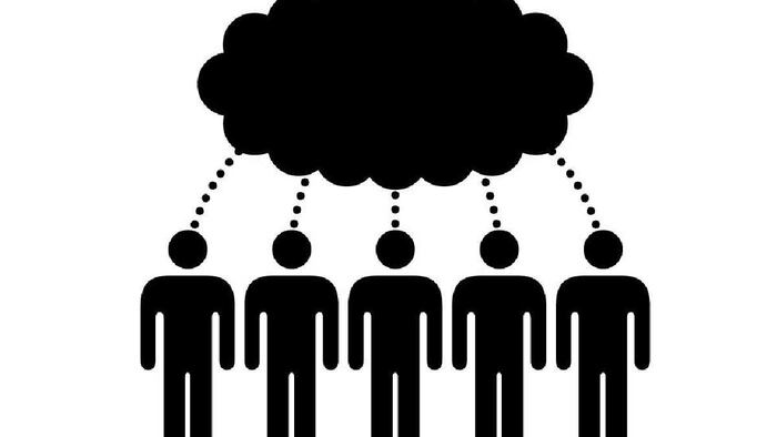 five people with same "thinking" bubble