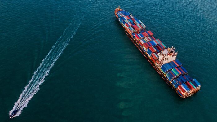 Aerial view of a container ship