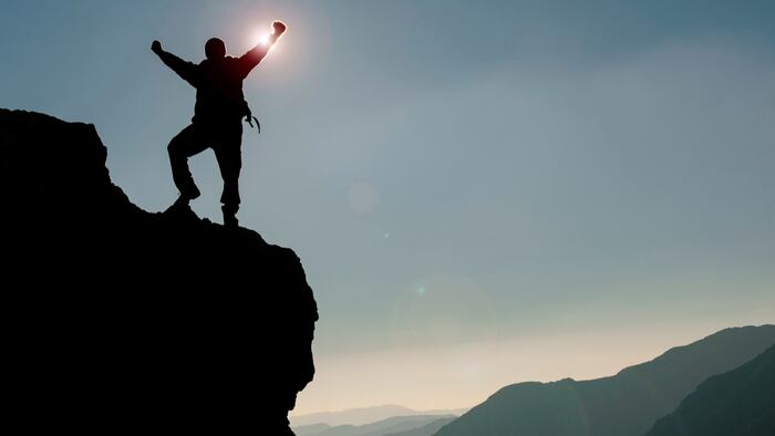 the happiness of the person reaching the goal after a determined and patient struggle
