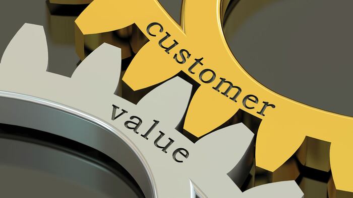 Customer Value concept on the gearwheels, 3D rendering
