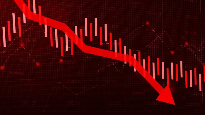 Downward red arrow concept