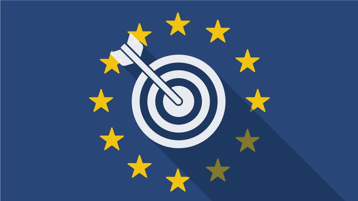 Illustration of an European Union long shadow flag with a dart board - Vector