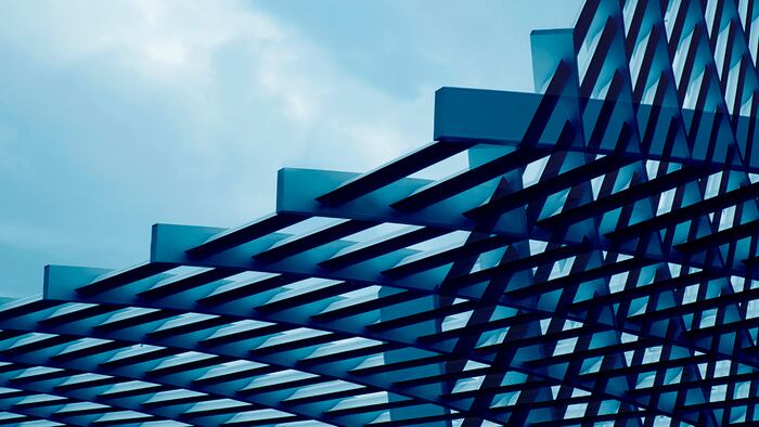 Close-up photo of metal grid structure