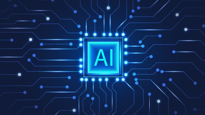 Artificial intelligence chip with the letters AI in the middle