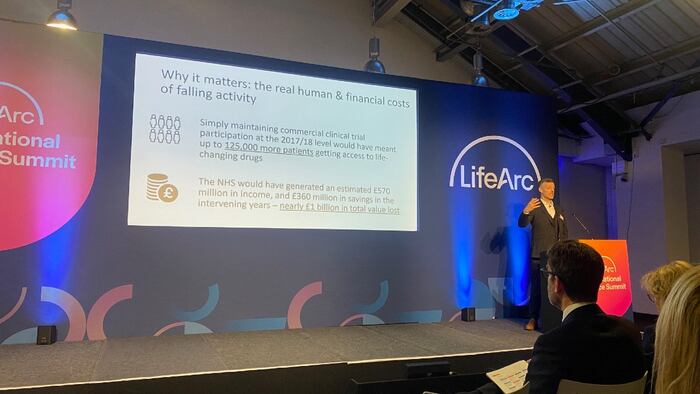 James O'Shaughnessy speaking at the Life Arc Translational Science Summit in April 2024