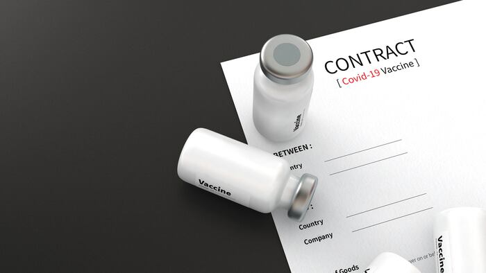Corona Vaccine Contract Concept on Dark Background 3d.