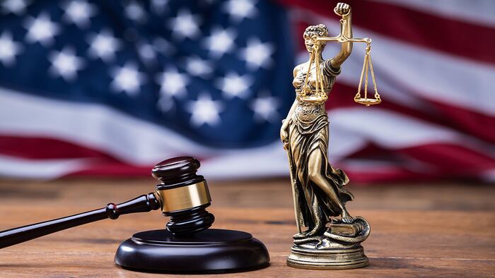 US flag gavel (Andriy Popov/Alamy Stock Photo)