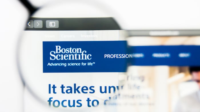 Los Angeles, California, USA - 24 March 2019: Illustrative Editorial of Boston Scientific website homepage. Boston Scientific logo visible on display screen. - Image