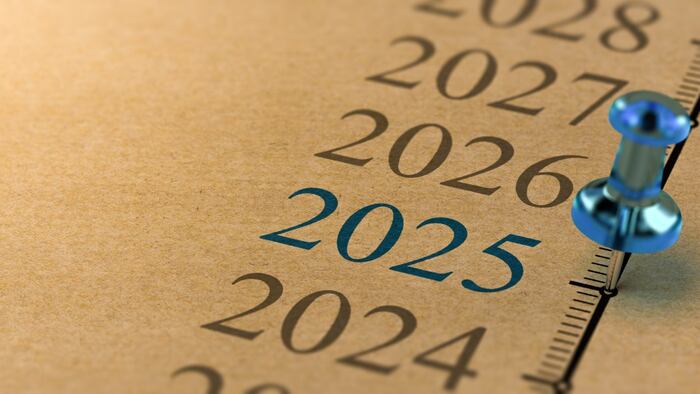 Date Timeline, Blue Pin Next To 2025