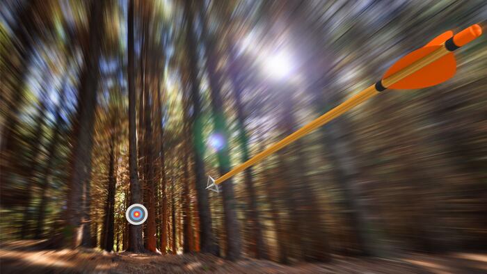 Arrow flying to target with radial motion blur