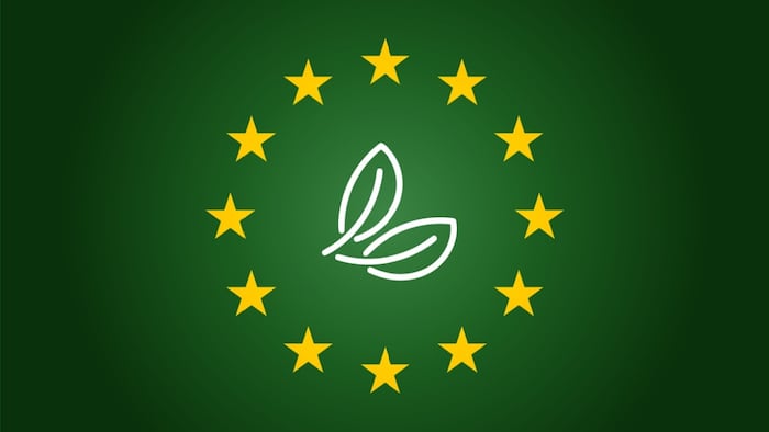 green leaf and Europe Union- EU flag background.