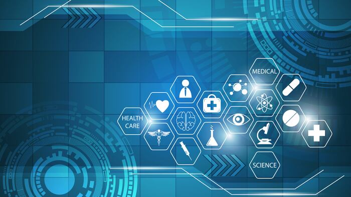 health care icon on rectangle pattern abstract design background - Vector