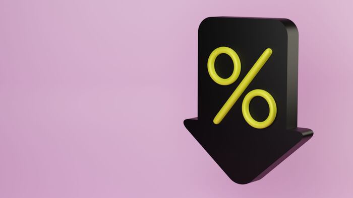 Percentage down, arrow icon with percent falling down