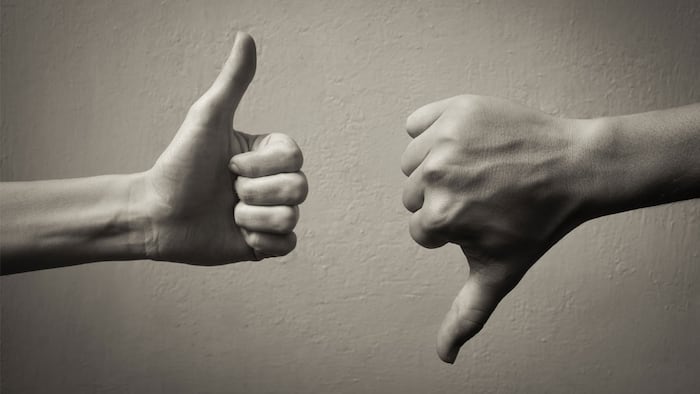 Thumbs up thumbs down. Yes and no concept.
