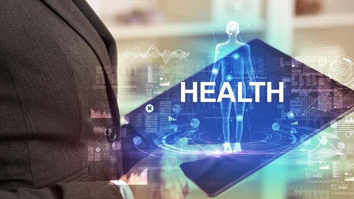 Electronic medical record with HEALTH inscription, Medical technology concept