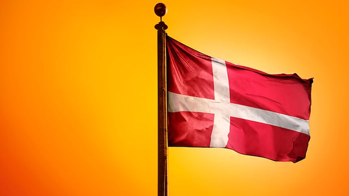 Denmark flag with sunrise