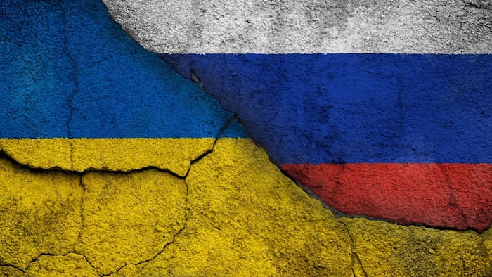 Ukraine Russia Flags Cracked