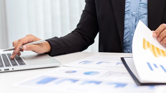 Businessman financial charts reports