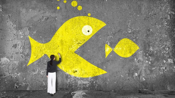 Big Fish Eats Little Fish M&A Concept