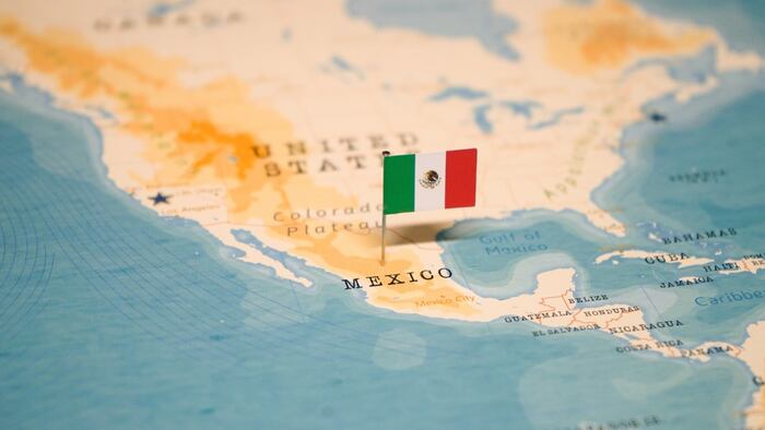 Mexican flag on map of Mexico
