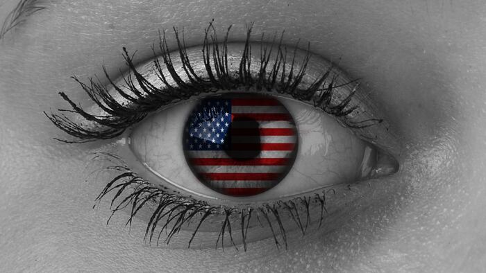 USA flag reflected in eye