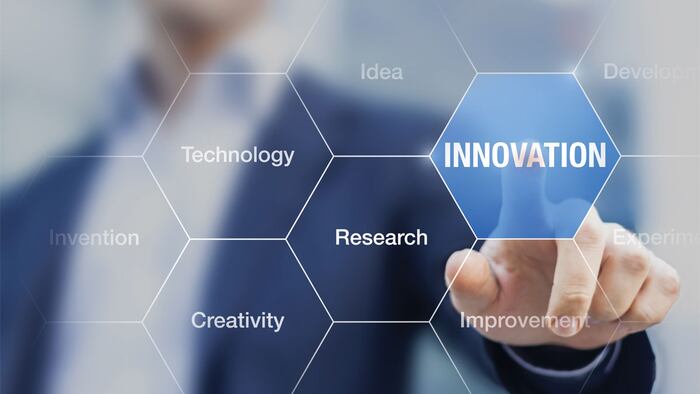 Innovation concept presented by a consultant in management on webinar screen