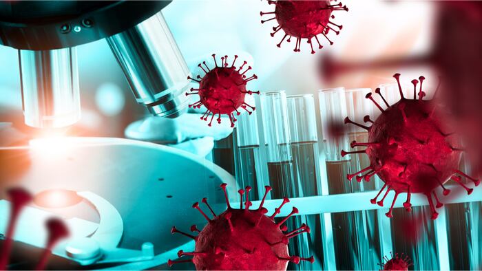 Coronavirus COVID-19 medical test vaccine research and development concept. Scientist in laboratory study and analyze scientific sample of Coronavirus antibody to produce drug treatment for COVID-19.