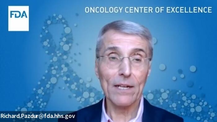 Richard Pazdur speaks at BioPharma Congress in December 2021 (screenshot)