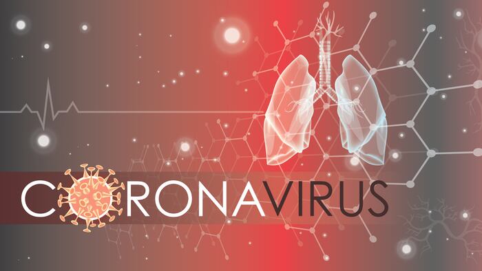 Coronavirus with cardio lines, cellular designs and lungs