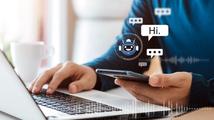 Person interacting with chat bot on phone