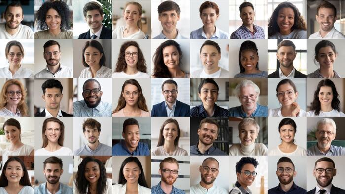 dozens of portraits of people to emphasize diversity