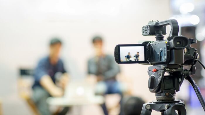camera show viewfinder image catch motion in interview or broadcast wedding ceremony, catch feeling, stopped motion in best memorial day concept.Video Cinema From dslr camera.video cinema production . - Image