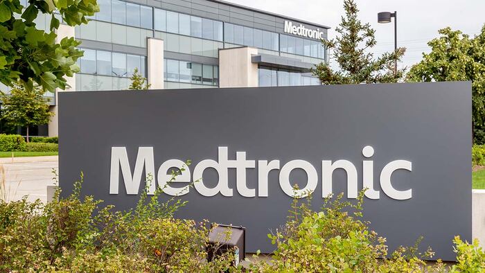 Sign of Medtronic at Canada Headquarters in Brampton, Ontario, Canada.