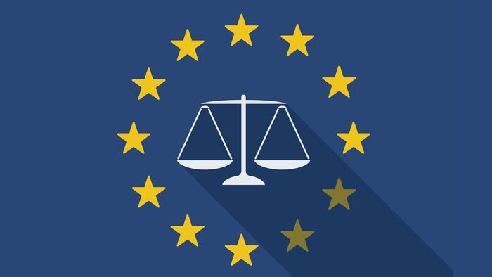 Illustration of an European Union long shadow flag with a weight scale