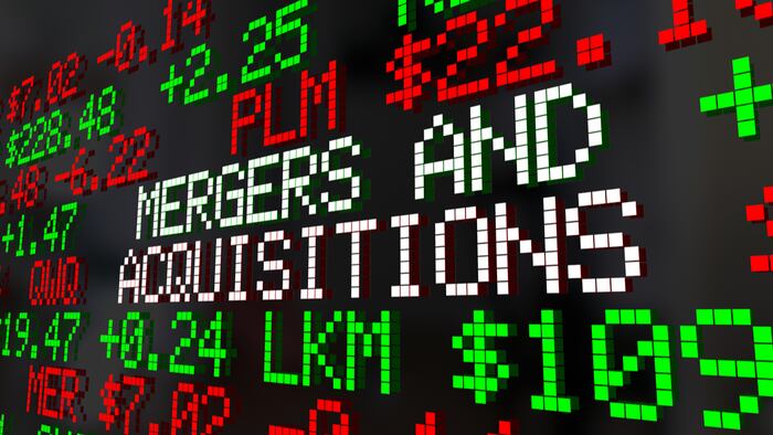 Mergers and Acquisitions M&A Stock Market Ticker 3d Render Illustration